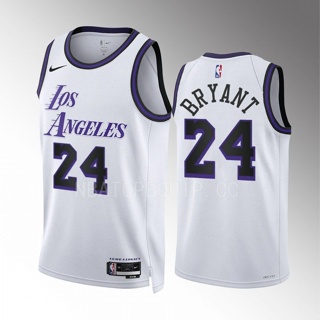 【คุณภาพสูง】ใหม่ ของแท้ NBA Los Angeles Lakers สําหรับผู้ชาย #24 เสื้อกีฬาแขนสั้น ลายทีม Kobeϟbryant 2022-23 City Edition สีขาว