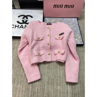 ZYKL MIU MIU 2023 sweet style letter micro-label decorative towel short knitted cardigan