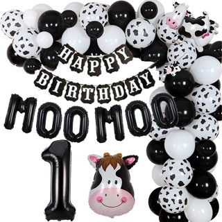 Moo Moo ชุดลูกโป่งธีมฟาร์มวัว ตัวเลข 1 2 สีขาว สําหรับเด็ก