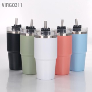 Virgo311 แก้วน้ำหุ้มฉนวนสูญญากาศสแตนเลสพร้อมฟางขัดเงาเก็บถ้วยฉนวนสูญญากาศในรถยนต์ร้อนเย็น