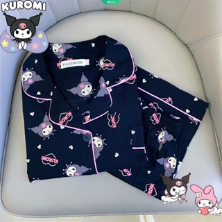 SANRIO ชุดนอนเสื้อแขนสั้น กางเกงขาสั้น ลายการ์ตูนคุโรมิน่ารัก แบบเรียบง่าย สไตล์ญี่ปุ่น สร้างสรรค์ เหมาะกับฤดูร้อน สําหรับผู้หญิง และนักเรียน 2023