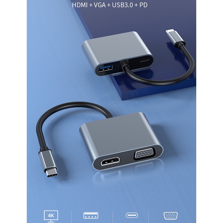Thunderbolt 3 4 ความเร็วสูง 4 พอร์ต USB C ถึง HDMI 4K VGA USB3.0 PD ฮับชาร์จ Type C แท่นชาร์จ USB C Hub สําหรับแล็ปท็อป โทรศัพท์มือถือ แท็บเล็ต สวิตช์ USB C แท่นวาง