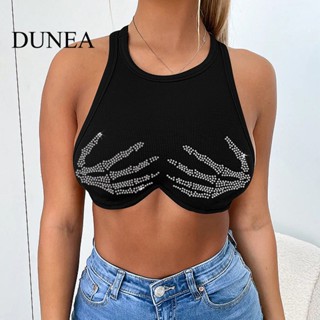 Dunea เสื้อครอป คอกลม แบบเข้ารูป แฟชั่นสําหรับผู้หญิง