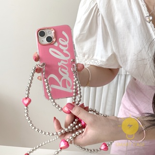 For เคสไอโฟน 14 Pro Max [Pink Silver Long Short Chain] เคส Phone Case For iPhone 14 Pro Max Plus 13 12 11 For เคสไอโฟน11 Ins Korean Style Retro Classic Couple Shockproof Protective TPU Cover Shell