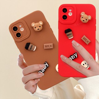 เคสโทรศัพท์มือถือ ซิลิโคนนุ่ม ลายการ์ตูนหมีกาแฟน่ารัก 3D สําหรับ iPhone X XR XS Max 11 12 13 14 Pro Max Plus Mini 6 S 7 8 Plus SE 2020 11Pro 12pro 13Pro