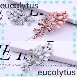 Eucalytus1 เข็มกลัดช่อดอกไม้ ประดับมุก พลอยเทียม สีเงิน สีโรสโกลด์ ยอดนิยม สําหรับผ้าพันคอ 2 ชิ้น