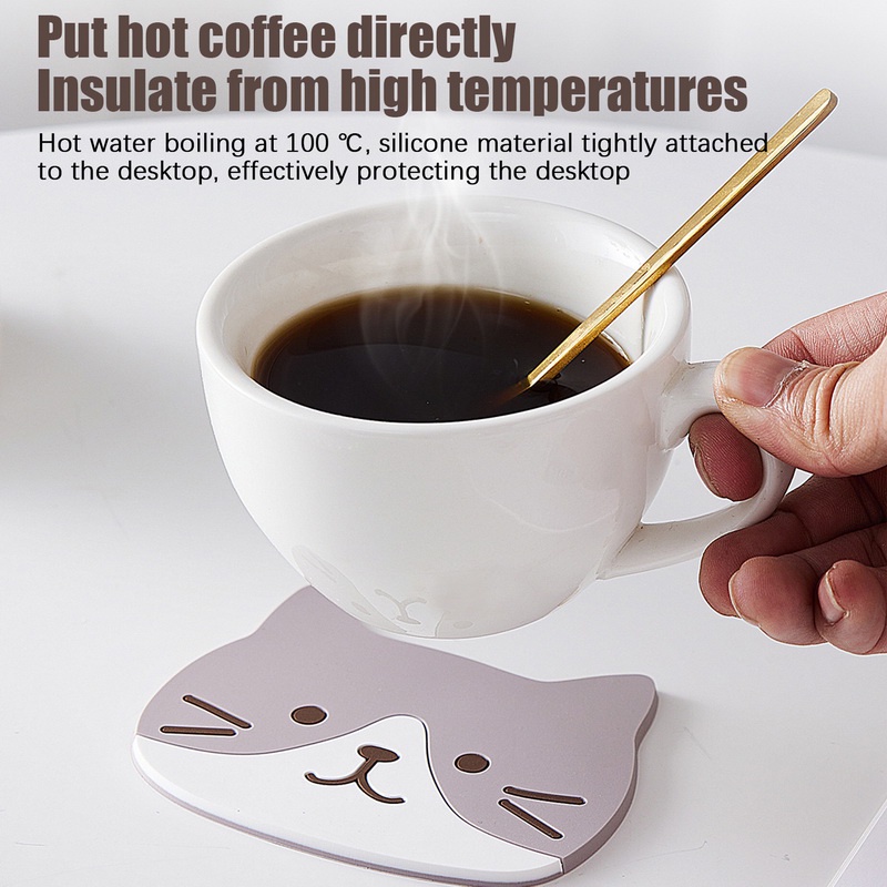 แผ่นรองแก้วซิลิโคน รูปแมว ทนความร้อน สําหรับโต๊ะอาหาร แก้วกาแฟ เครื่องดื่ม