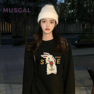 Musgal ใหม่ เสื้อฮู้ดดี้ แขนยาว พิมพ์ลาย สีดํา เซ็กซี่ แฟชั่นสําหรับผู้หญิง 2023