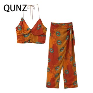 Qunz เสื้อกั๊ก พิมพ์ลาย เซ็กซี่ + กระโปรงยาวครึ่งหนึ่ง 3854