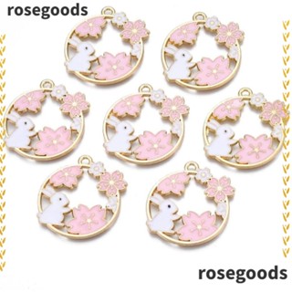 Rosegoods1 จี้รูปกระต่าย ดอกซากุระ ทรงกลม ขนาด 25*27 มม. สีชมพู สําหรับทําเครื่องประดับ