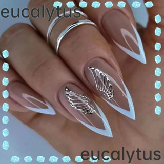 Eucalytus1 เล็บปลอม รูปปีกหยัก สไตล์ฝรั่งเศส สําหรับตกแต่งเล็บ Diy 24 ชิ้น