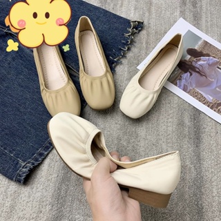 ✨แฟชั่นย้อนยุค รองเท้าส้นแบนผู้หญิง นุ่มสบาย รองเท้าคัทชู 2 ตัวเลือกสี💕 size 35-40