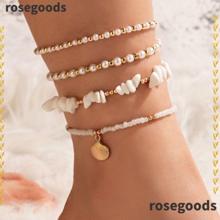 Rosegoods1 สร้อยข้อเท้าโซ่ หินบด แฮนด์เมด หลายชั้น สไตล์โบฮีเมียน ฤดูร้อน