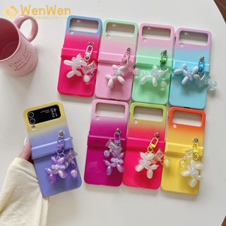 Wenwen เคสโทรศัพท์มือถือ ไล่โทนสี พร้อมจี้ห้อย สามชิ้น สําหรับ Samsung Z Flip4 Z Flip3