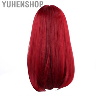 Yuhenshop 20.5in Red Long  Wigs With Bangs Heat Resistant Fiber Women&amp;apos;s ABE