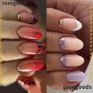 Rosegoods1 เล็บปลอมคริสตัล ทรงวงรี สีม่วง สีทอง ถอดออกได้ สําหรับตกแต่งเล็บ DIY