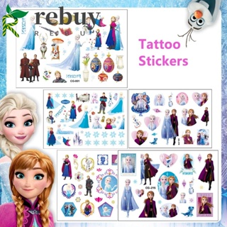 Rebuy สติกเกอร์รอยสักชั่วคราว ลายการ์ตูนเจ้าหญิงเอลซ่า Sofia Frozen กันน้ํา สําหรับตกแต่งร่างกาย ปาร์ตี้