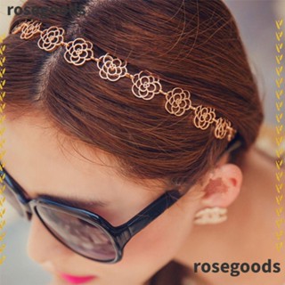 Rosegoods1 ที่คาดผม แบบยืดหยุ่น โลหะผสม รูปดอกกุหลาบ สีทอง สไตล์เรโทร เครื่องประดับผมชายหาด แฟชั่นสําหรับผู้หญิง 5 ชิ้น