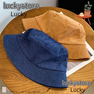 Lucky หมวกบักเก็ตลําลอง ผ้าลูกฟูก แบบนิ่ม ให้ความอบอุ่น แฟชั่นฤดูหนาว สําหรับผู้ชาย และผู้หญิง