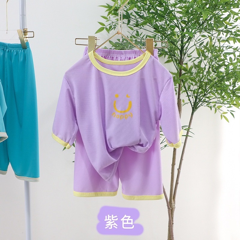 พร้อมส่ง ชุดลำลองของเด็ก ชุดเด็กเเฟชั่นใส่สบาย สีพื้น สกรีนลายน่ารัก Smile ชุดเด็กเเฟชั่น 2 ชิ้น