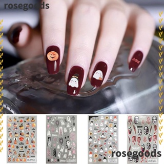 Rosegoods1 สติกเกอร์ติดเล็บปลอม ลายฟักทองฮาโลวีน มีกาวในตัว DIY สําหรับตกแต่งเล็บ 3 ชิ้น