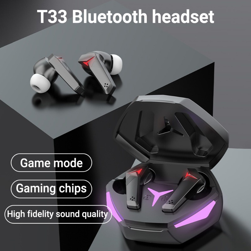 หูฟังบลูทูธ TWS T33 หูฟังไร้สายตัดเสียงรบกวนอัจฉริยะ บลูทูธ5.2 หูฟัง แสงไฟLEDพร้อมระบบสัมผัส รองรับฟ