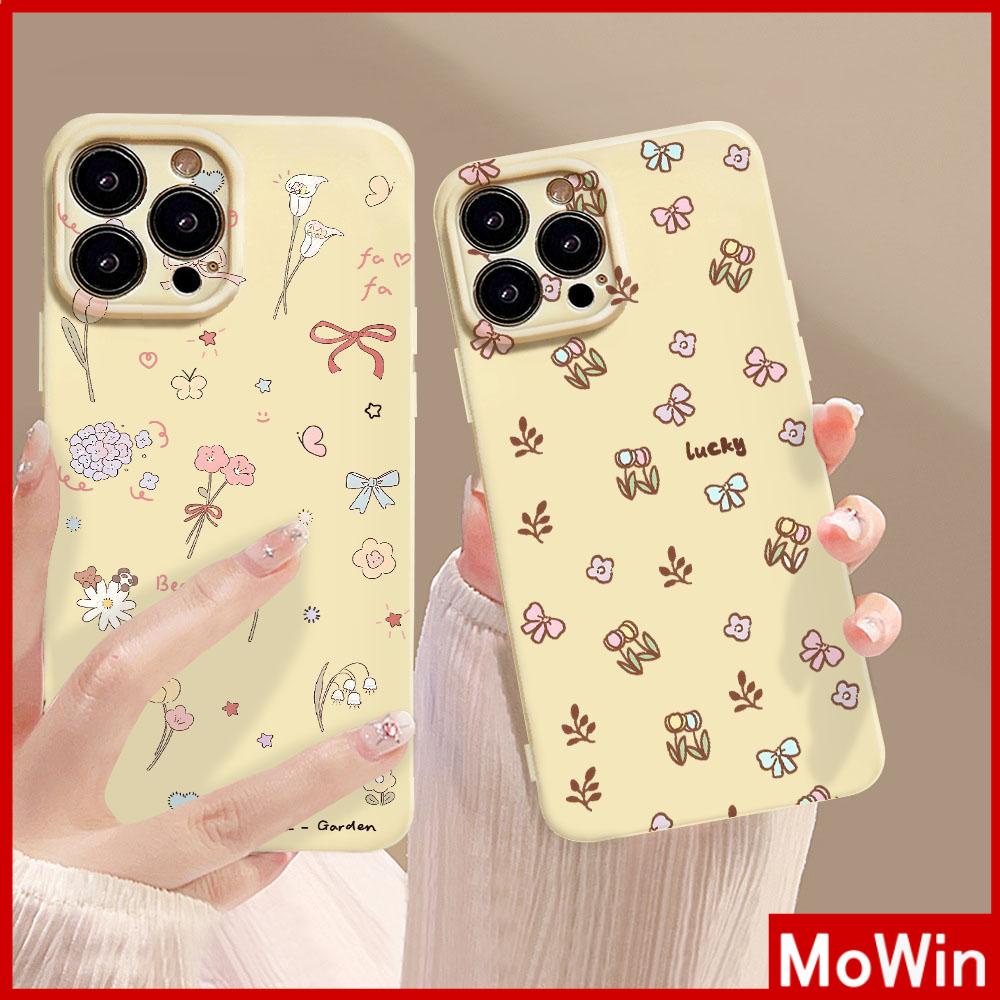 Mowin - เข้ากันได้สำหรับ 15 เคสไอโฟน11 เคส iphone 11เคสโทรศัพท์เยลลี่สีเหลืองฟิล์มนุ่ม TPU กันกระแทกเคสกล้องป้องกัน Simple โบว์ดอกไม้เข้ากันได้กับ iPhone 13 Pro สูงสุด 12 XR XS 7 8Plus