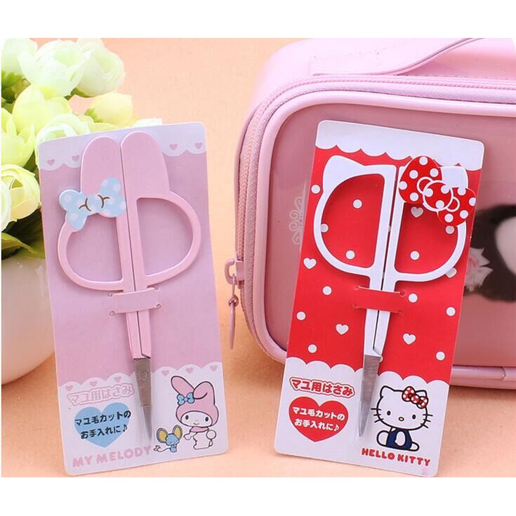 Melody กรรไกรตัดแต่งคิ้ว สเตนเลส ข้อศอก กรรไกรตัดแต่งคิ้ว Hello Kitty กรรไกรขนาดเล็ก ชี้จมูก ผม ความงาม วิทยาศาสตร์