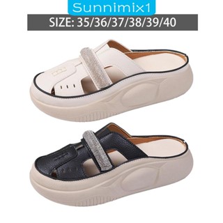 [Sunnimix1] รองเท้าแตะแพลตฟอร์ม พื้นแบน กันลื่น สําหรับผู้หญิง ตั้งแคมป์ สระว่ายน้ํา