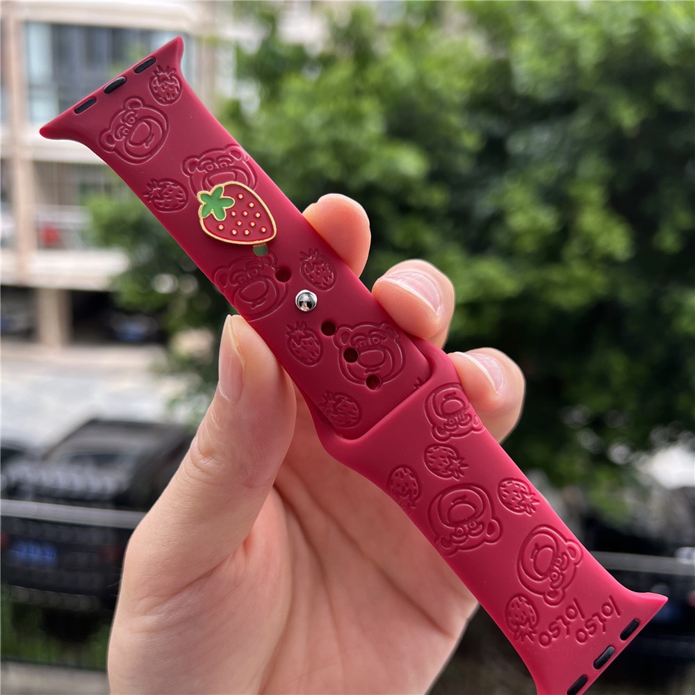 สายนาฬิกาข้อมือ ซิลิโคนนิ่ม ลายการ์ตูนน่ารัก 3D สําหรับ apple wach 49 มม. 41 มม. 45 มม. 40 มม. 44 มม