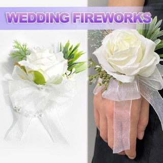 New Wedding Flower Rose Wrist Corsage Wristlet Band Bracelet Men Boutonniere