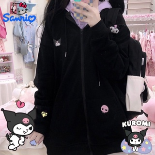 เสื้อโค้ทกันหนาวแขนยาว มีฮู้ด แต่งซิป ลายการ์ตูนอนิเมะ Sanrio Kuromi My Melody Cinnamoroll น่ารัก ให้ความอบอุ่น สําหรับผู้หญิง [GM]