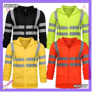 Hs Hi Viz Vis เสื้อกันหนาว ผ้าฟลีซ มีฮู้ด แบบสวมหัว ใส่ทํางานกลางคืน