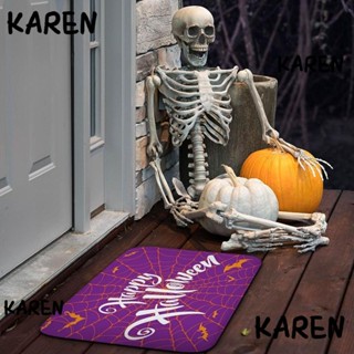 Karen พรมปูพื้น ผ้าสักหลาด ทรงสี่เหลี่ยม ลายแมงมุม ฮาโลวีน สําหรับตกแต่งบ้าน ห้องครัว ห้องน้ํา ห้องนั่งเล่น