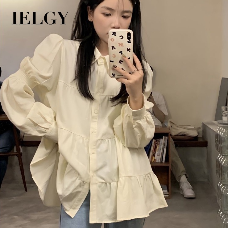 IELGY เวอร์ชั่นเกาหลีหลวมตุ๊กตาปกโคมไฟแขนดูอารมณ์เสื้อผู้หญิง