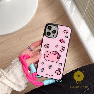 For เคสไอโฟน 14 Pro Max [Flying Pig Pink Strap] เคส Phone Case For iPhone 14 Pro Max 13 12 11 For เคสไอโฟน11 Ins Korean Style Retro Classic Couple Shockproof Protective TPU Cover Shell