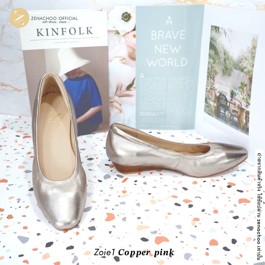 ทรงปกติ:เปลี่ยนไซส์ได้-ไม่รับคืน Zenachoo รุ่นขายดี Zoie1 ส้นเตารีดสูง 1นิ้ว รองเท้าหนังแกะแท้