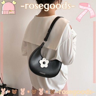 Rose Hobo กระเป๋าสะพายไหล่ สะพายข้าง หนัง PU พร้อมซิป และแท็ก ความจุขนาดใหญ่ สีพื้น แฟชั่นสําหรับสตรี