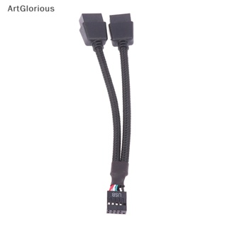 Art สายเคเบิลต่อขยายเมนบอร์ดคอมพิวเตอร์ USB 9 Pin 1 Female To 2 Male Y Splitter Audio HD 15 ซม. สําหรับ PC DIY 1 ชิ้น