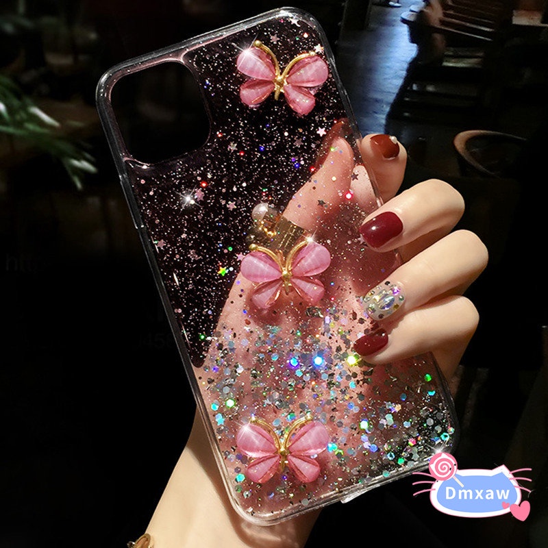 เคสโทรศัพท์มือถือ ลายผีเสื้อ 3D ประดับกลิตเตอร์ วิบวับ สําหรับ Samsung Galaxy A60 M40 J8 2018 A8 A6 