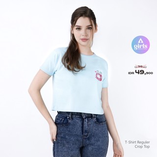  เสื้อยืดครอปท็อป สีฟ้านม สําหรับเด็ก 1B000