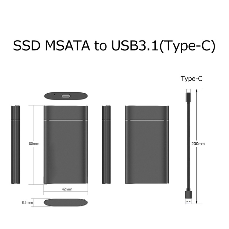 Uthai T37 MSATA เป็น USB3.0 HDD อะแดปเตอร์อลูมิเนียมอัลลอยด์ Mini-SATA SSD เป็น USB3.1 Type-C HDD สําหรับกล่อง Sata3 ขนาด 1.8 นิ้ว