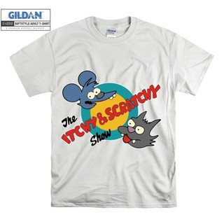 oversize T-shirt เสื้อยืดคอกลม ผ้าฝ้ายแท้ พิมพ์ลายอนิเมะ Itchy Scratch สําหรับผู้ชาย S-5XL