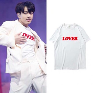 KPOP BTS JUNGKOOK LOVER เดียวกันเสื้อยืดผ้าฝ้ายพลัสขนาดหลวมผู้ชายผู้หญิงจดหมายพิมพ์รอบคอแขนสั้นด้านบนสไตล์เกาหลีแฟชั่นลำ