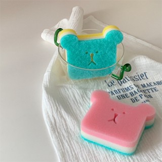 HERA ฟองน้ําล้างจาน ลายหมีน่ารัก สําหรับทําความสะอาดจาน Cute Bear Dish Washing Sponge Scouring Pad Kitchen Cleaning Sponge