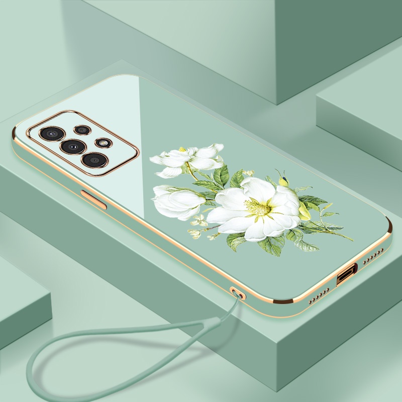 กรณีjasmine flowe Samsung A13 4G A13 LITE 4G A23 A33 A53 A73 5Gเคสโทรศัพท์บางเฉียบElectroplating Smoothเคสโทรศัพท์ที่มีขอบมุมขวาซิลิโคนกันกระแทกดอกไม้เคสโทรศัพท์