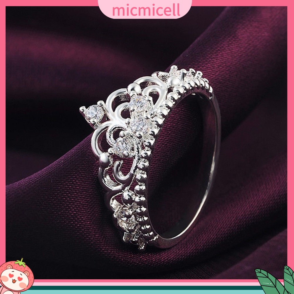 <micmicell> แหวนชุบเงิน รูปมงกุฎราชินีเจ้าหญิง เครื่องประดับแฟชั่น สําหรับผู้หญิง งานแต่งงาน