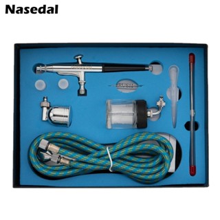 Nasedal Double Action Airbrush Side 2 Cups 7cc 22cc Gravity and Siphon Feed with Air Hose for Art Painting Tattoo Manicure Spray Model Nail Art