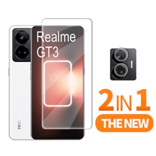 2 in 1 ฟิล์มกระจก Realme GT Neo 5 กระจกนิรภัยเต็มแผ่นกันรอยหน้าจอพร้อมตัวป้องกันกล้อง Realme GT Neo 3 240W C55 10T GT Neo 5 SE