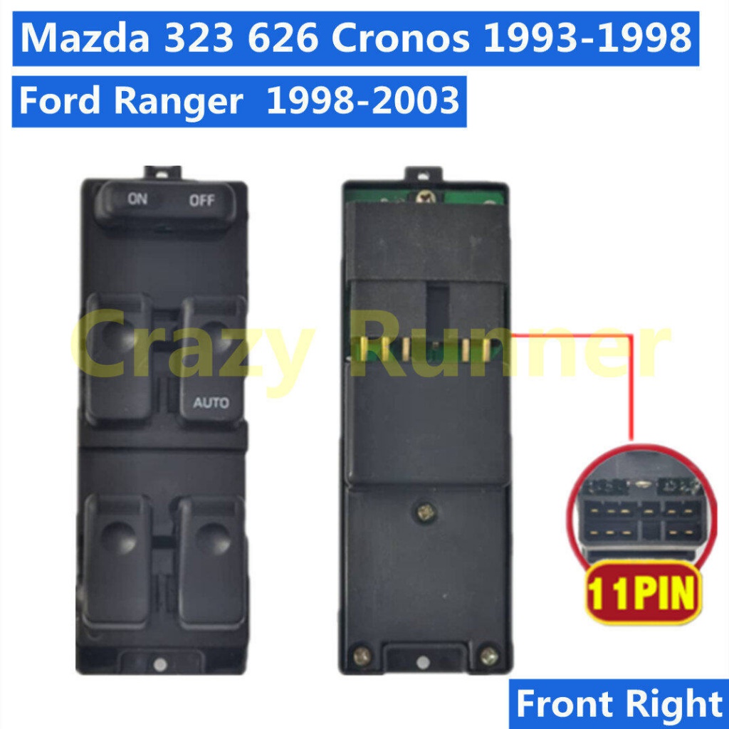 สวิตช์หน้าต่างไฟฟ้า ด้านหน้าขวา 11pin สําหรับ Ford Ranger XLT 4door 1998-2003 Mazda Fighter 323 626 Capella Cronos 1993-1998&amp;-*-